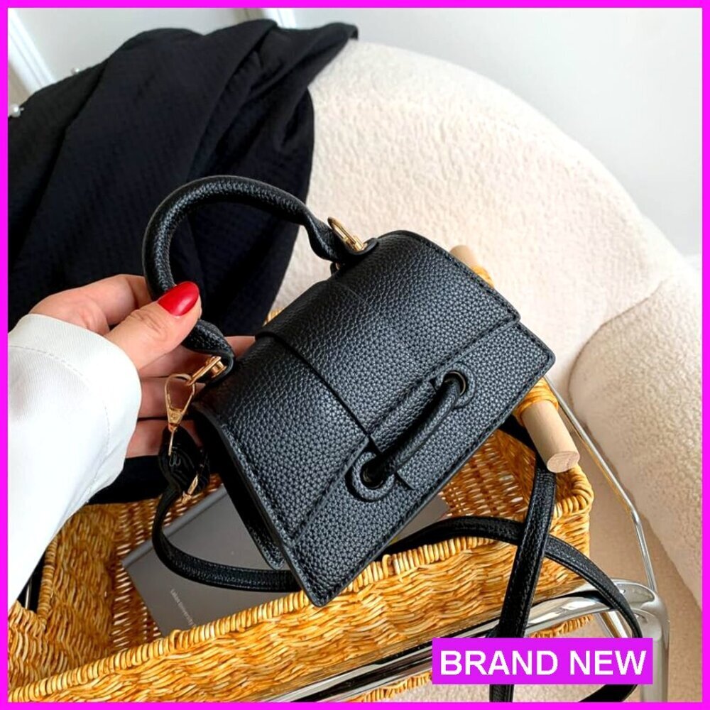 Mini Top Handle Crossbody Bag Vegan Leather Tiny Clutch with Strap - Picture 6 of 7